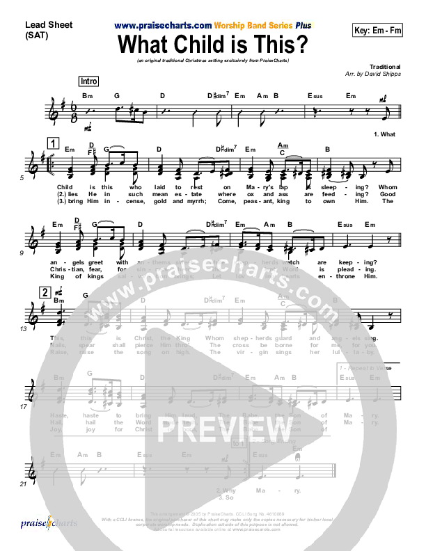 What Child Is This Lead Sheet (PraiseCharts / Traditional Carol)