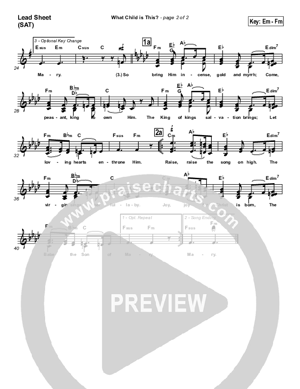 What Child Is This Lead Sheet (PraiseCharts / Traditional Carol)