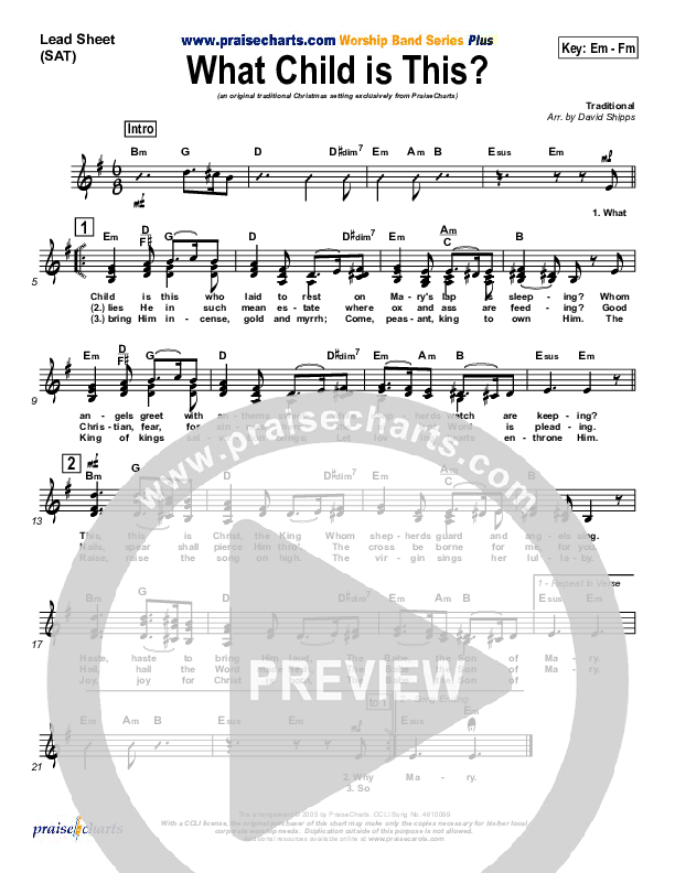 What Child Is This Lead Sheet (SAT) (PraiseCharts / Traditional Carol)
