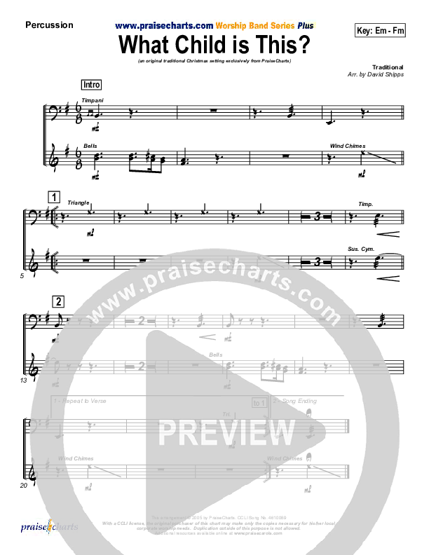 What Child Is This Percussion (PraiseCharts / Traditional Carol)