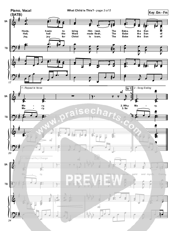 What Child Is This Piano/Vocal (PraiseCharts / Traditional Carol)