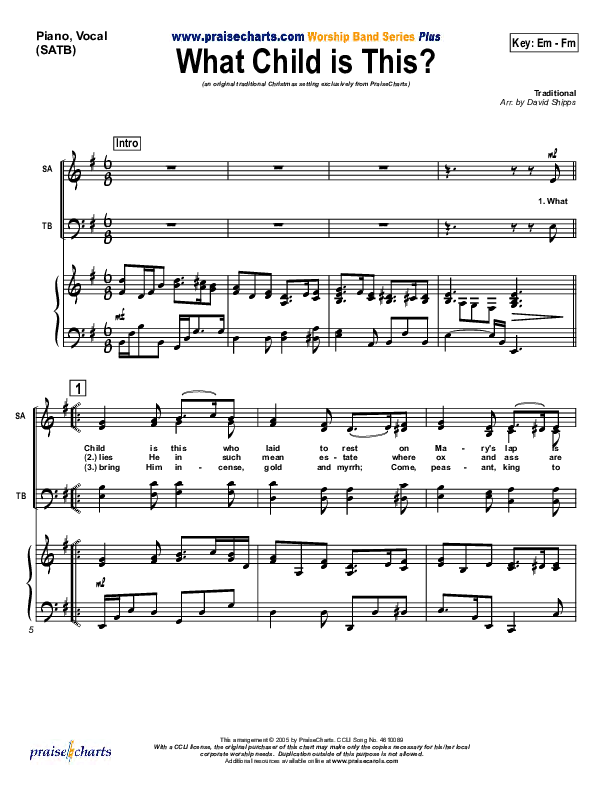 What Child Is This Piano/Vocal (SATB) (PraiseCharts / Traditional Carol)