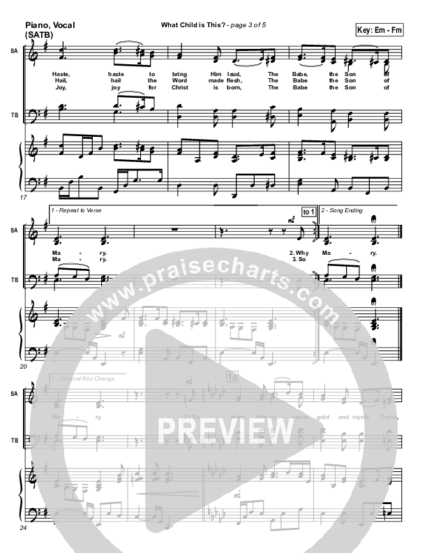 What Child Is This Piano/Vocal (SATB) (PraiseCharts / Traditional Carol)