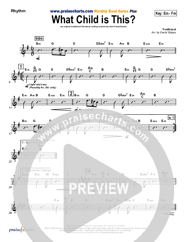 What Child Is This Rhythm Chart (PraiseCharts / Traditional Carol)