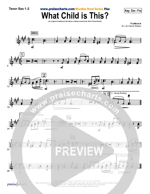 What Child Is This Tenor Sax 1/2 (PraiseCharts / Traditional Carol)
