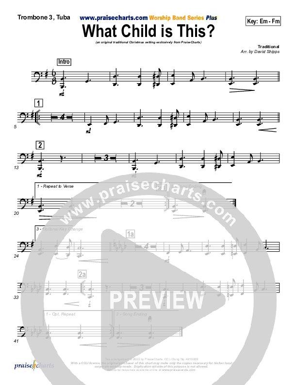 What Child Is This Trombone 3/Tuba (PraiseCharts / Traditional Carol)