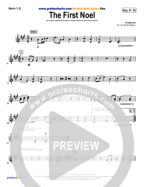 The First Noel French Horn 1/2 (PraiseCharts / Traditional Carol)