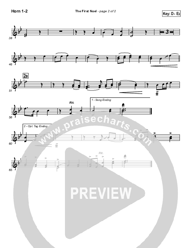 The First Noel French Horn 1/2 (PraiseCharts / Traditional Carol)
