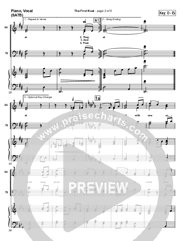 The First Noel Piano/Vocal (SATB) (PraiseCharts / Traditional Carol)