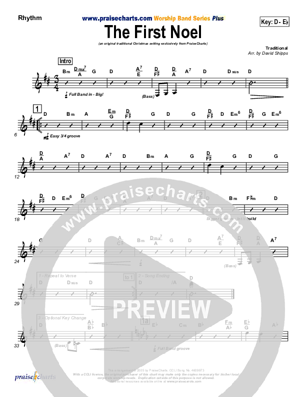 The First Noel Rhythm Chart (PraiseCharts / Traditional Carol)