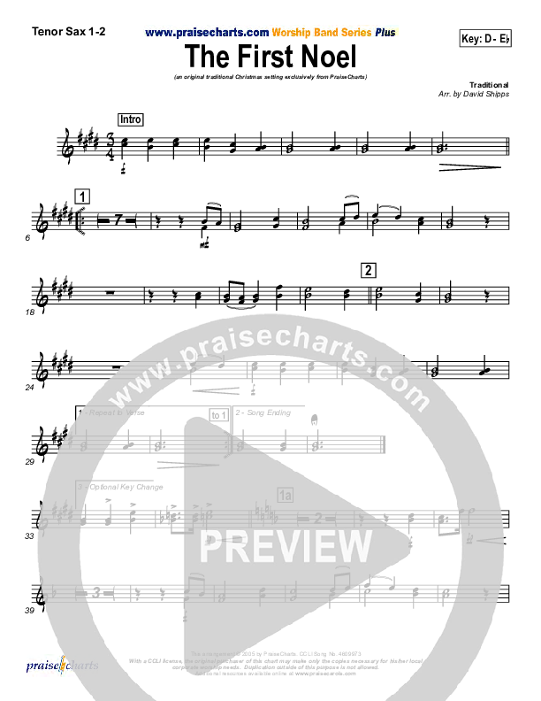 The First Noel Tenor Sax 1/2 (PraiseCharts / Traditional Carol)