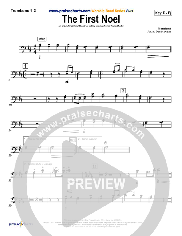 The First Noel Trombone 1/2 (PraiseCharts / Traditional Carol)