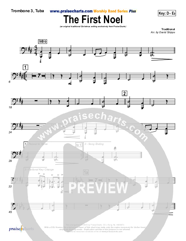 The First Noel Trombone 3/Tuba (PraiseCharts / Traditional Carol)