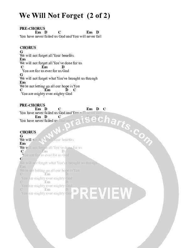 We Will Not Forget Chord Chart (Desperation Band)