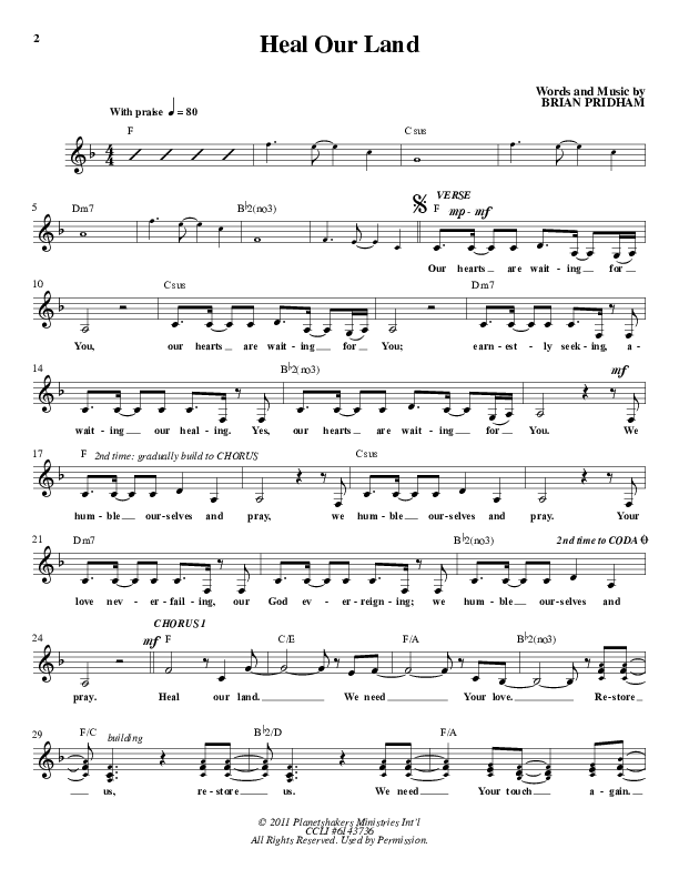 Heal Our Land Lead Sheet (Planetshakers)