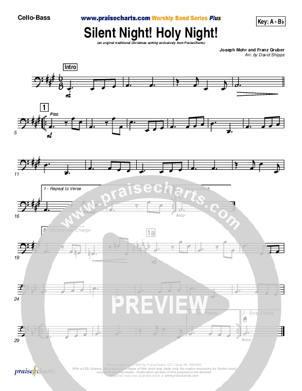 Silent Night Cello/Bass (Traditional Carol / PraiseCharts)