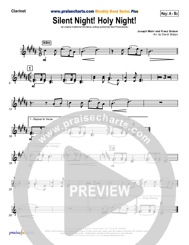 Silent Night Clarinet (Traditional Carol / PraiseCharts)