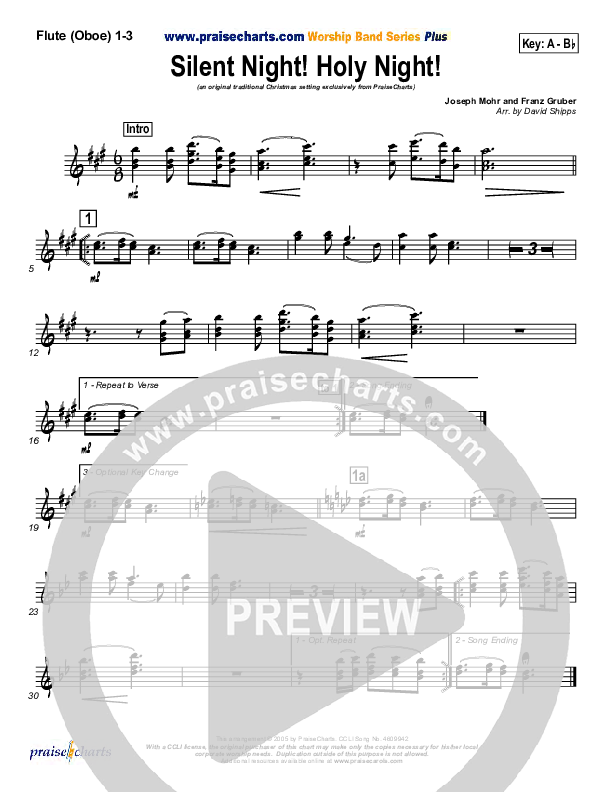 Silent Night Flute/Oboe 1/2/3 (Traditional Carol / PraiseCharts)
