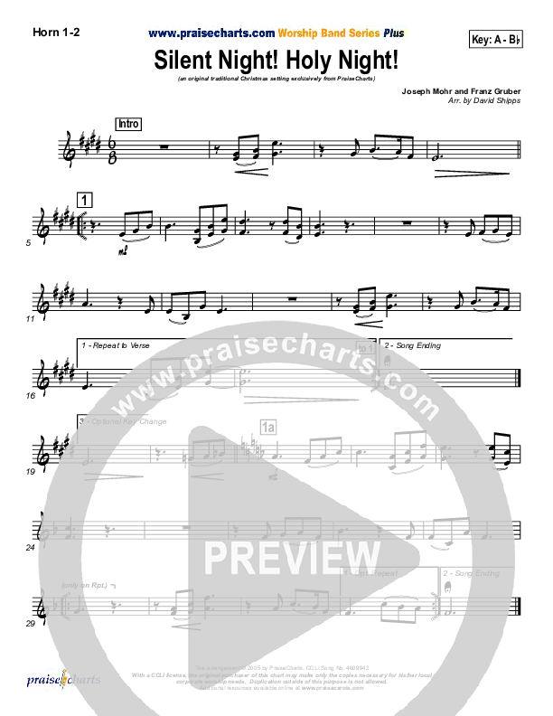Silent Night French Horn 1/2 (Traditional Carol / PraiseCharts)