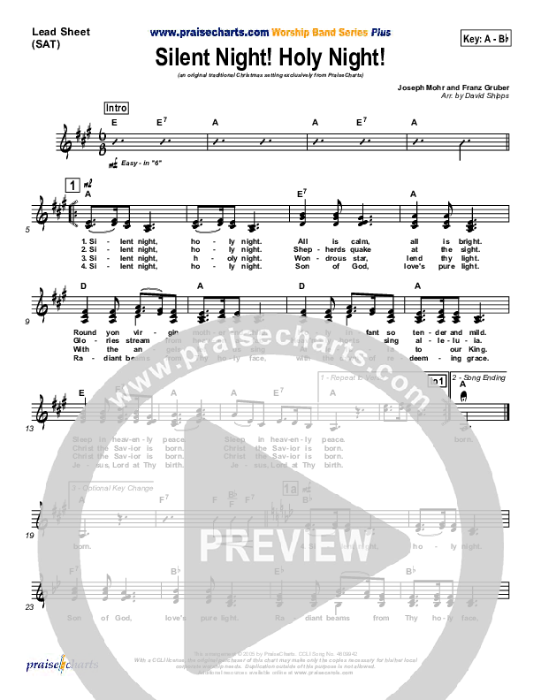 Silent Night Lead Sheet (Traditional Carol / PraiseCharts)