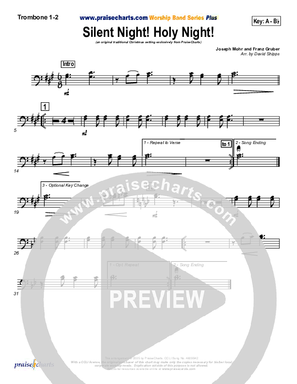 Silent Night Trombone 1/2 (Traditional Carol / PraiseCharts)