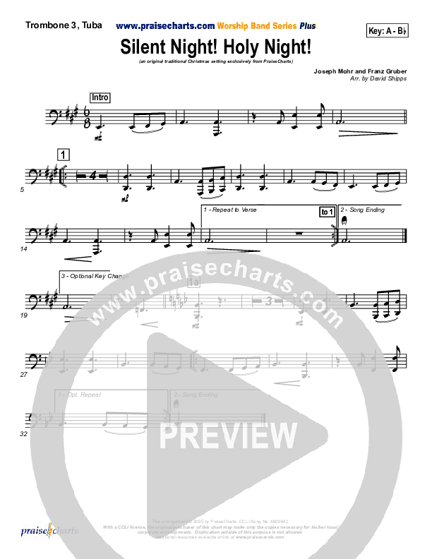 Silent Night Trombone 3/Tuba (Traditional Carol / PraiseCharts)