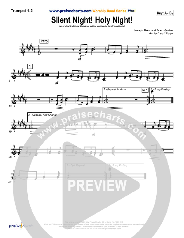 Silent Night Trumpet 1,2 (Traditional Carol / PraiseCharts)