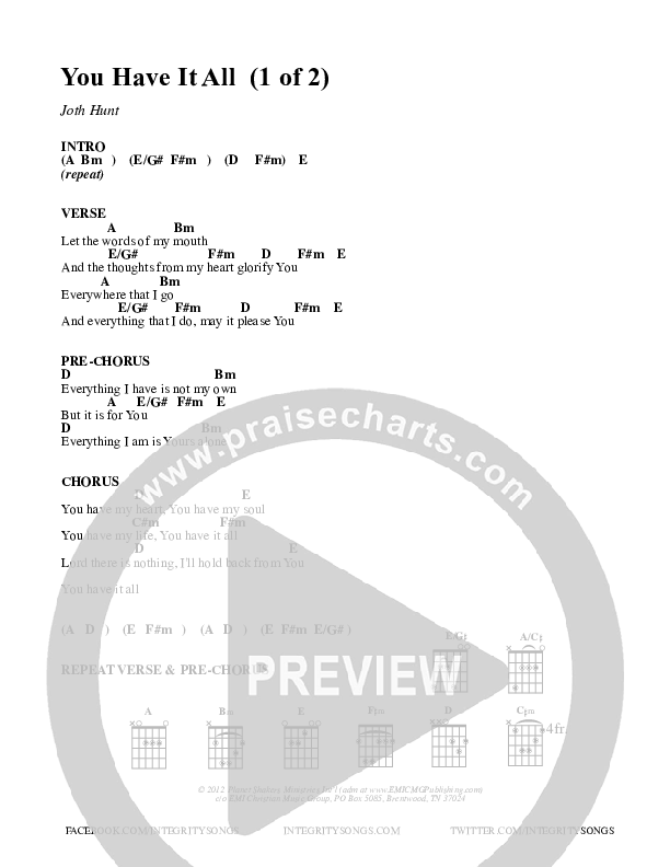 You Have It All Chord Chart (Planetshakers)