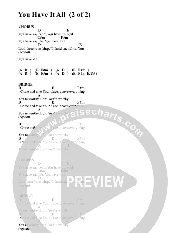 You Have It All Chord Chart (Planetshakers)