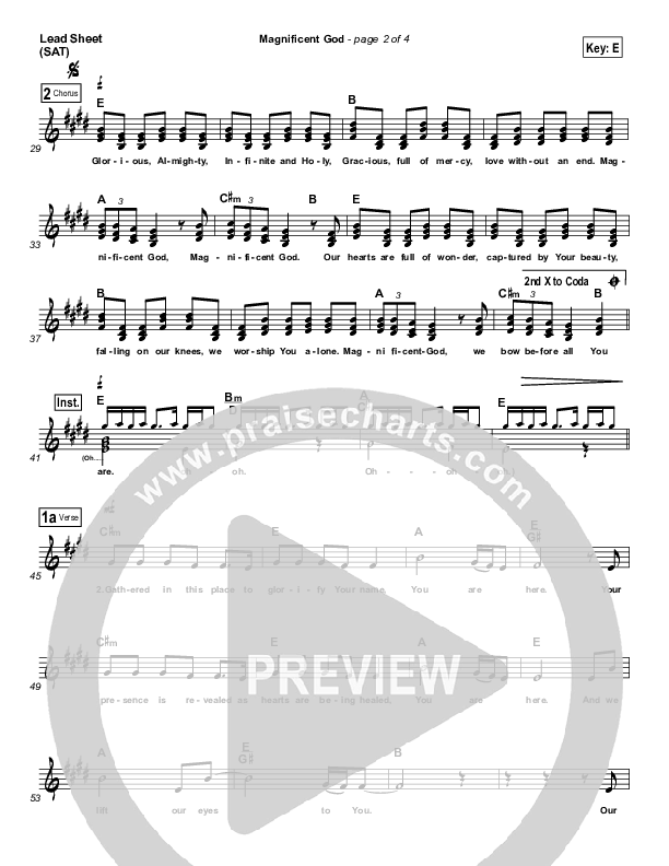 Magnificent God Lead Sheet (Big Daddy Weave)