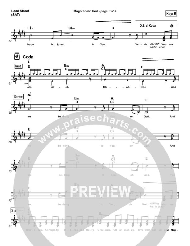 Magnificent God Lead Sheet (Big Daddy Weave)