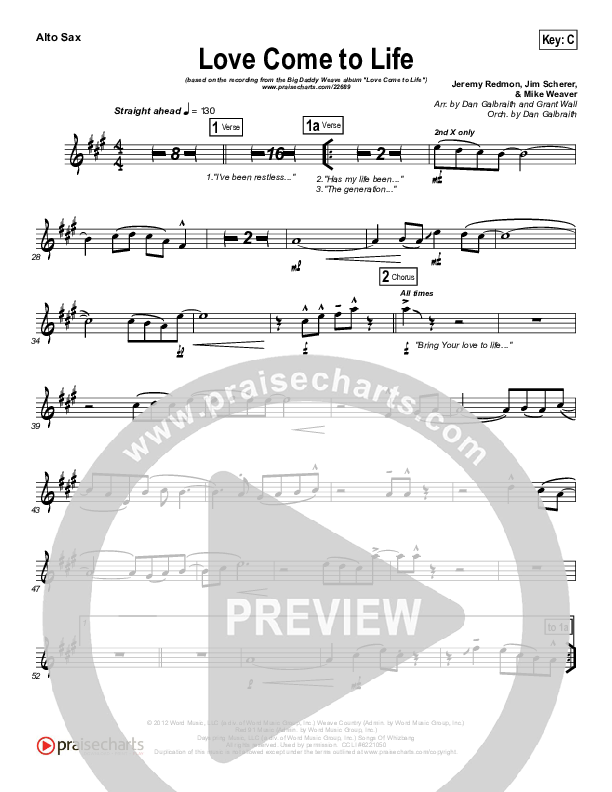 Love Come To Life Alto Sax (Big Daddy Weave)