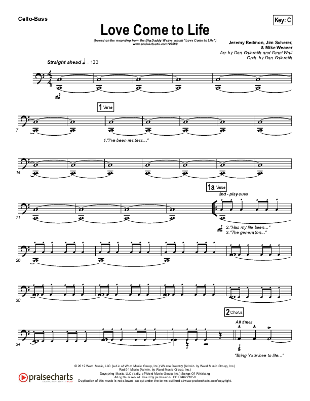 Love Come To Life Cello/Bass (Big Daddy Weave)