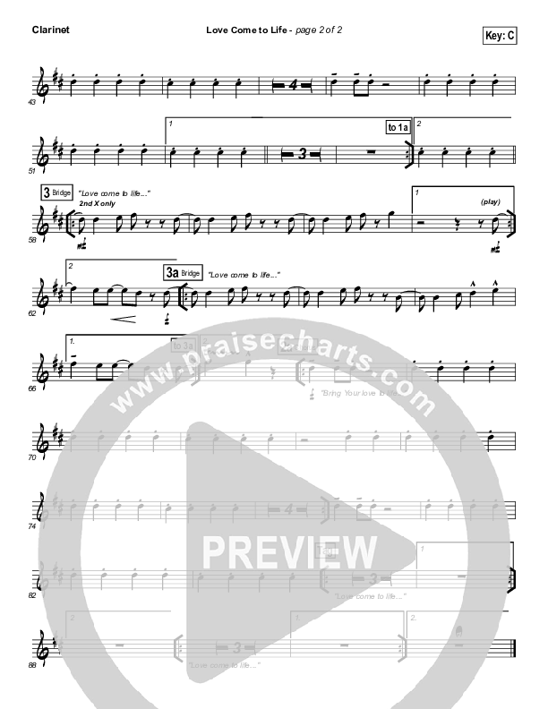 Love Come To Life Clarinet (Big Daddy Weave)