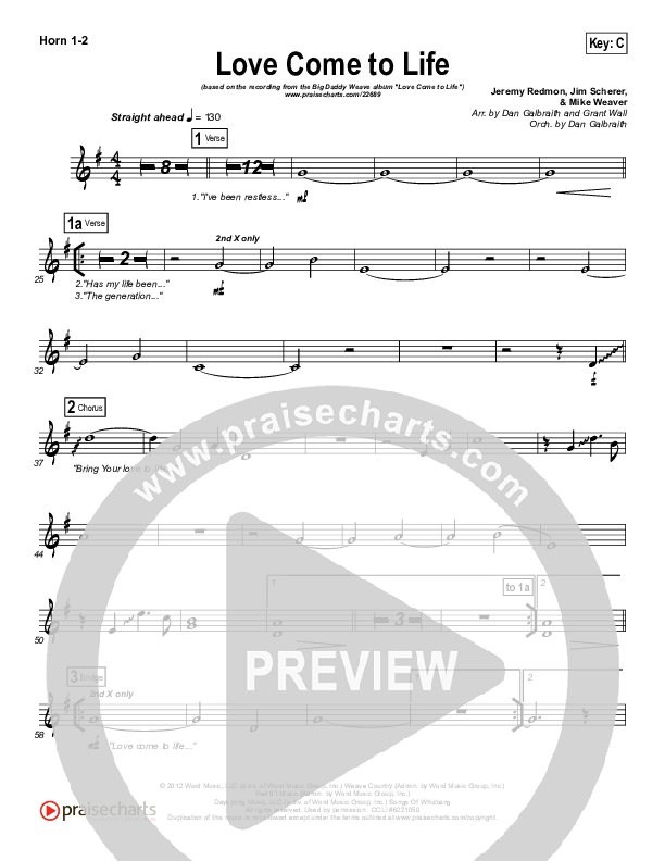 Love Come To Life French Horn 1/2 (Big Daddy Weave)