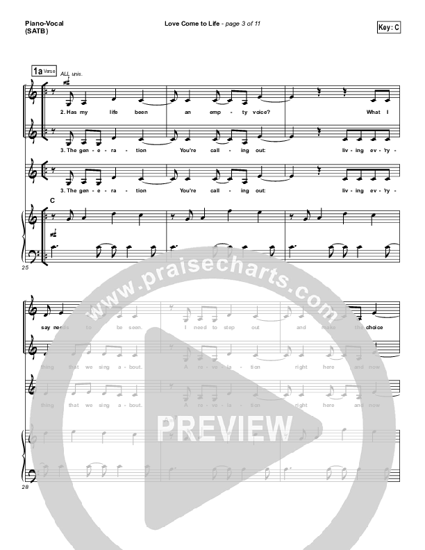 Love Come To Life Piano/Vocal (SATB) (Big Daddy Weave)