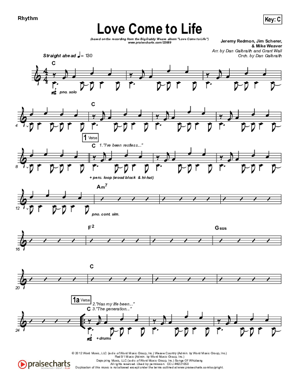 Love Come To Life Rhythm Chart (Big Daddy Weave)
