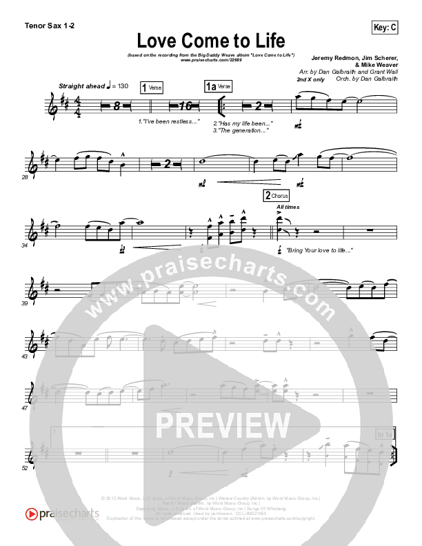 Love Come To Life Tenor Sax 1/2 (Big Daddy Weave)
