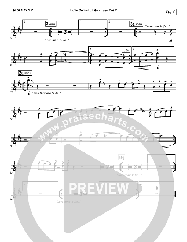 Love Come To Life Tenor Sax 1/2 (Big Daddy Weave)