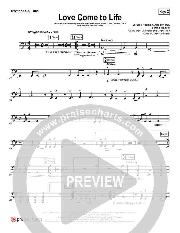 Love Come To Life Trombone 3/Tuba (Big Daddy Weave)