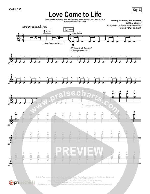 Love Come To Life Violin 1/2 (Big Daddy Weave)