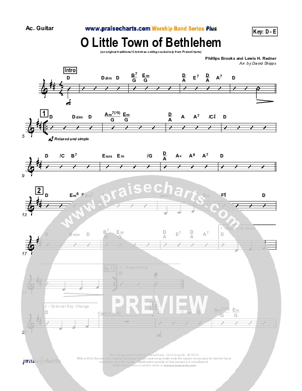 O Little Town Of Bethlehem Rhythm Chart (Traditional Carol / PraiseCharts)