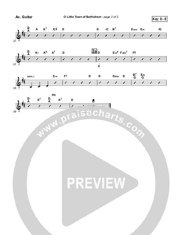 O Little Town Of Bethlehem Acoustic Guitar (Traditional Carol / PraiseCharts)