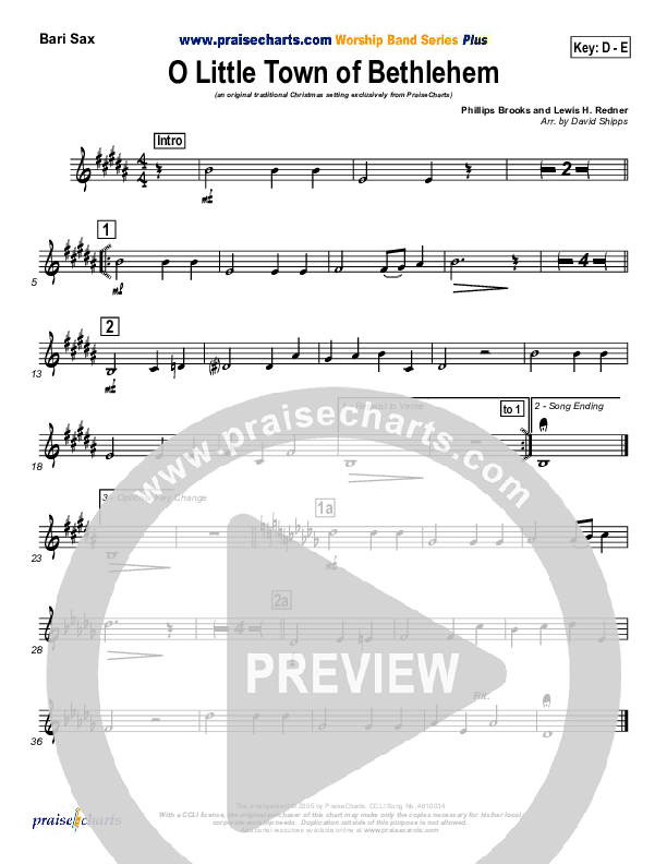 O Little Town Of Bethlehem Bari Sax (Traditional Carol / PraiseCharts)
