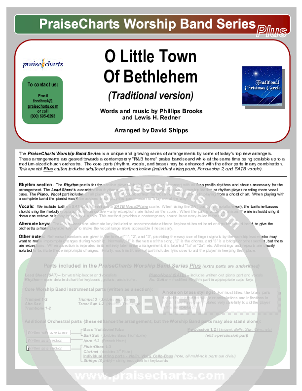 O Little Town Of Bethlehem Cover Sheet (Traditional Carol / PraiseCharts)