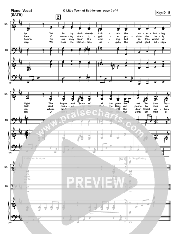 O Little Town Of Bethlehem Piano/Vocal (Traditional Carol / PraiseCharts)
