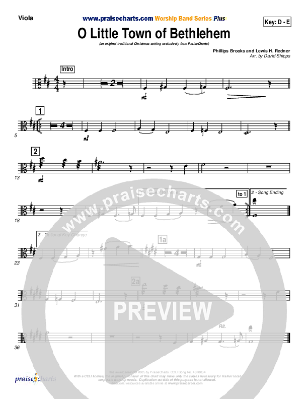 O Little Town Of Bethlehem Viola (Traditional Carol / PraiseCharts)
