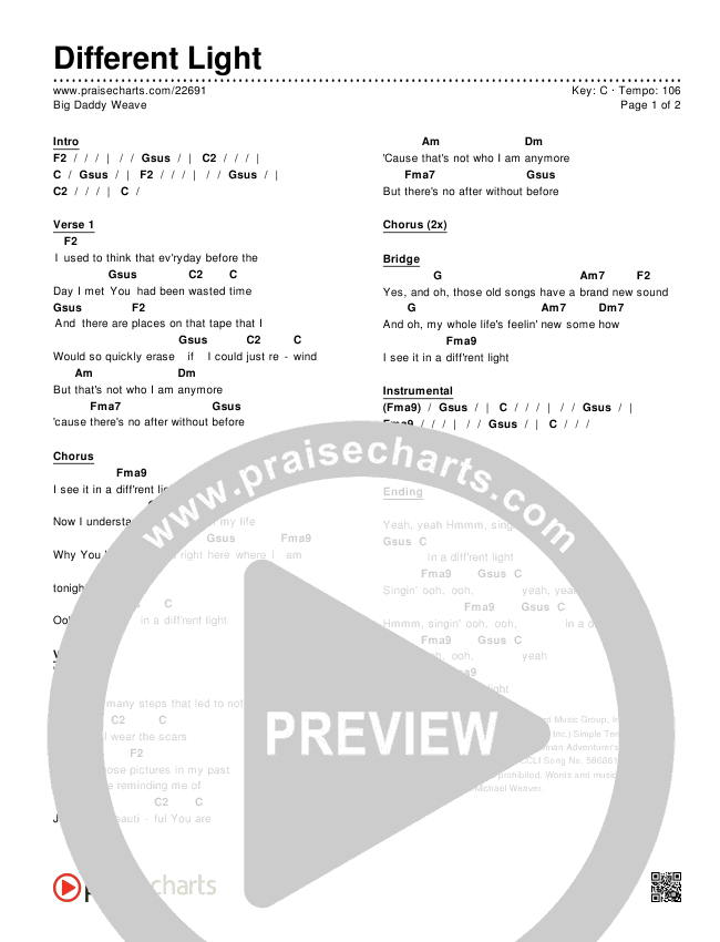Different Light Chords & Lyrics (Big Daddy Weave)