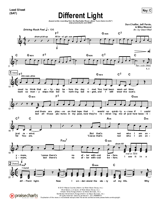 Different Light Lead Sheet (Big Daddy Weave)