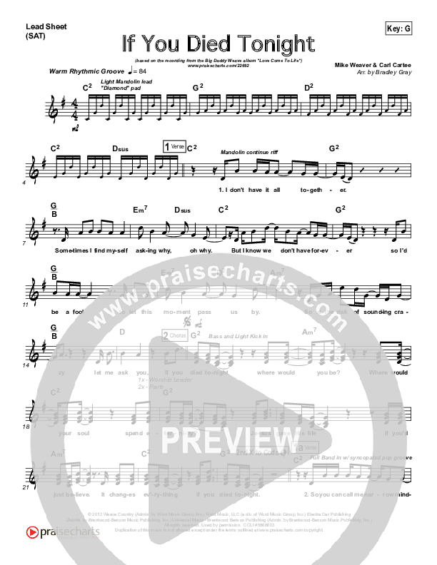 If You Died Tonight Lead (SAT) (Big Daddy Weave)